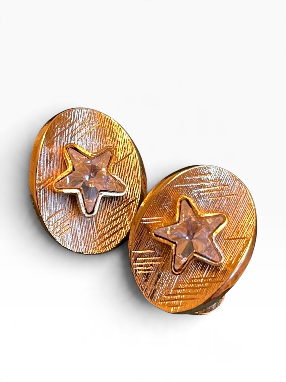 1980โs Orena Paris Gold-Plated Textured Star Rhinestone Clip On Earrings